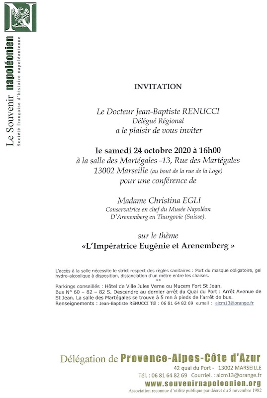 Souvenir Napoleonien Delegation PACA Invitation 24 Octobre 2020
